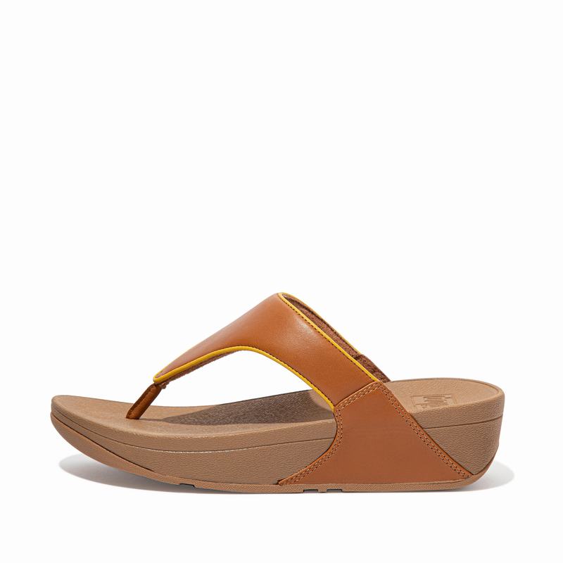 FitFlop Lulu Leder HellBraun/Orange/Gelb - FitFlop Zehentrenner Damen Schweiz [PSFT-45796]